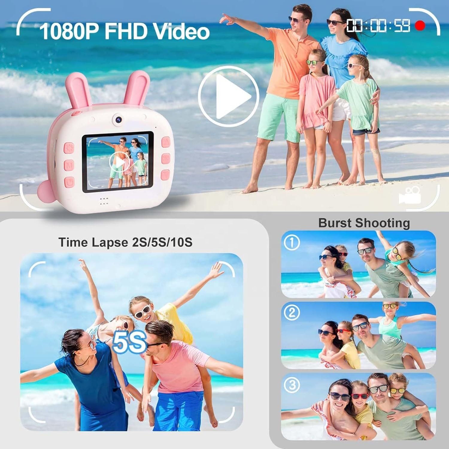 Mini Portable Wifi Kids Camera Instant Print 1080 HD Cartoon Thermal Photo Paper Craft Kids Print Camera for Children Gift