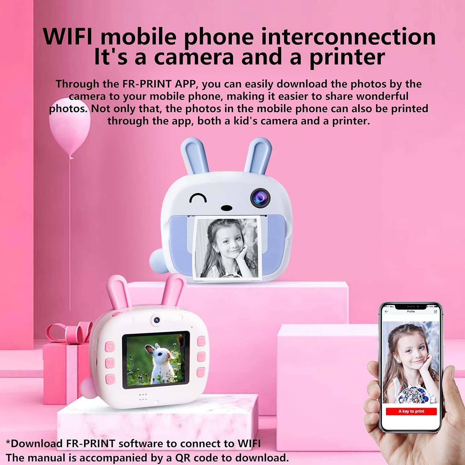 Mini Portable Wifi Kids Camera Instant Print 1080 HD Cartoon Thermal Photo Paper Craft Kids Print Camera for Children Gift