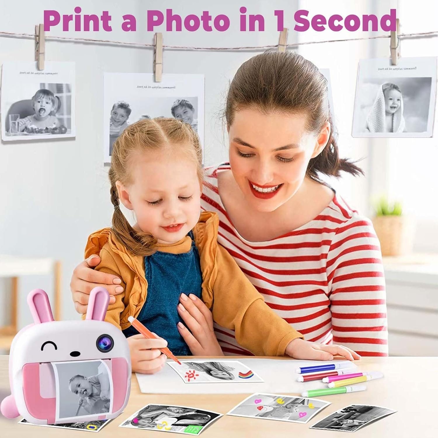 Mini Portable Wifi Kids Camera Instant Print 1080 HD Cartoon Thermal Photo Paper Craft Kids Print Camera for Children Gift