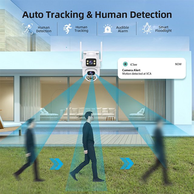 PEGATAH ICSEE 8MP Dual Lens Camera WIFI Camera Wireless Security CCTV System Full Color Night Vision Human Detection for Outdoor