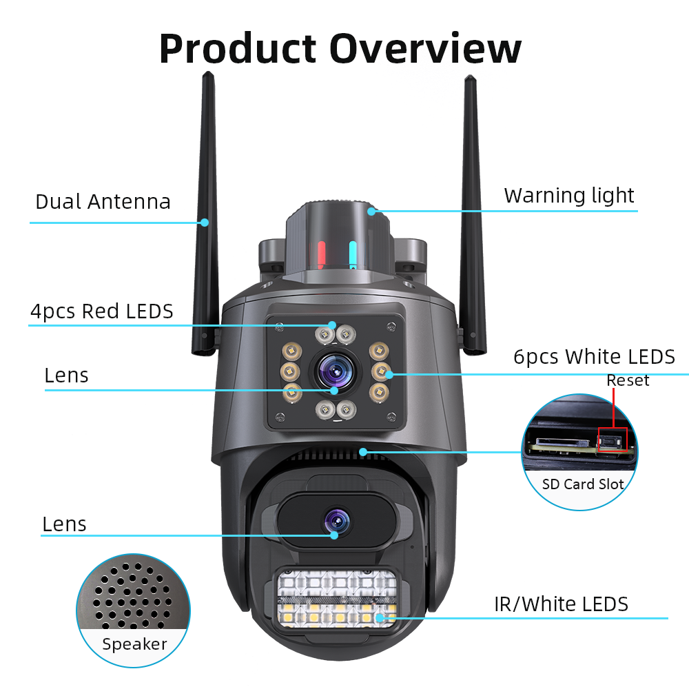 ABQ 4K 8MP Outdoor Dual Lens ICSEE Camera Wireless PTZ Waterproof Security CCTV With Warning Light Camara de Seguridad Wifi