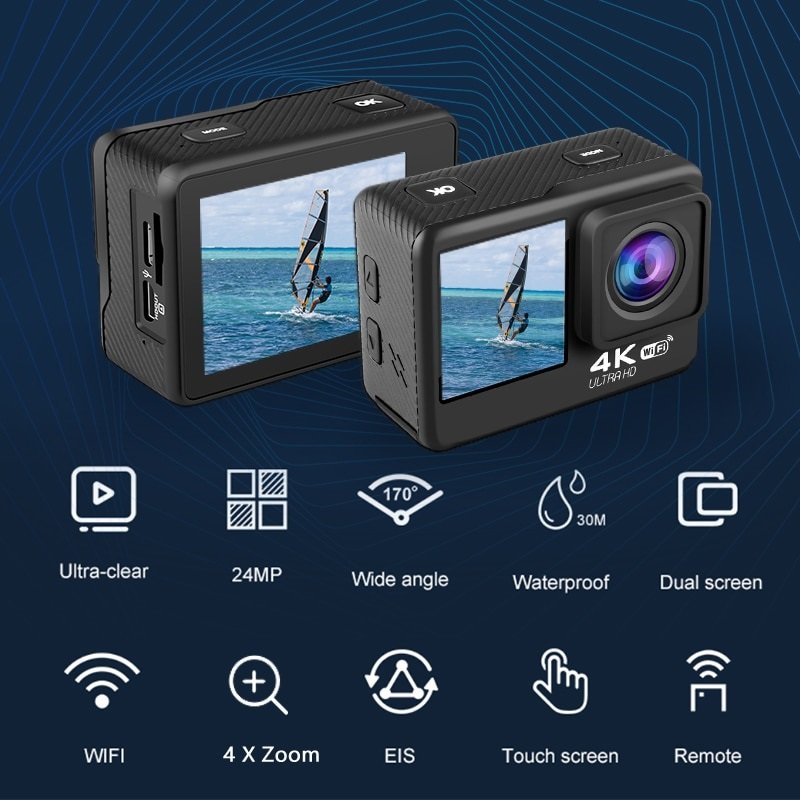 outdoor sport Video Camara 2.0Touch LCD EIS Dual Screen Remote Control WiFi Waterproof Extreme 4K 60FPS 24MP action camera