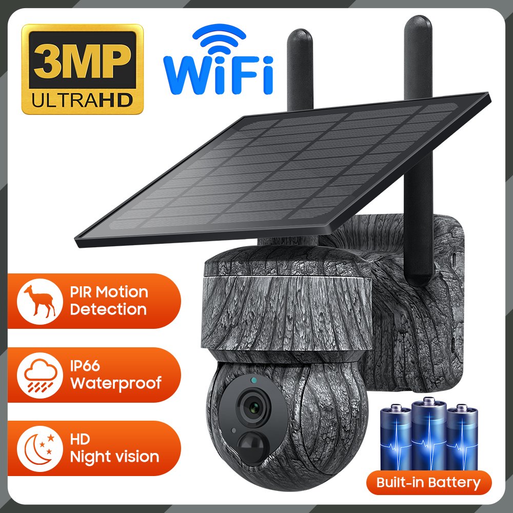 4g Solar Powered Camera 3mp Solar Panel Ptz Camera Sound-Light Alarm Security Camera