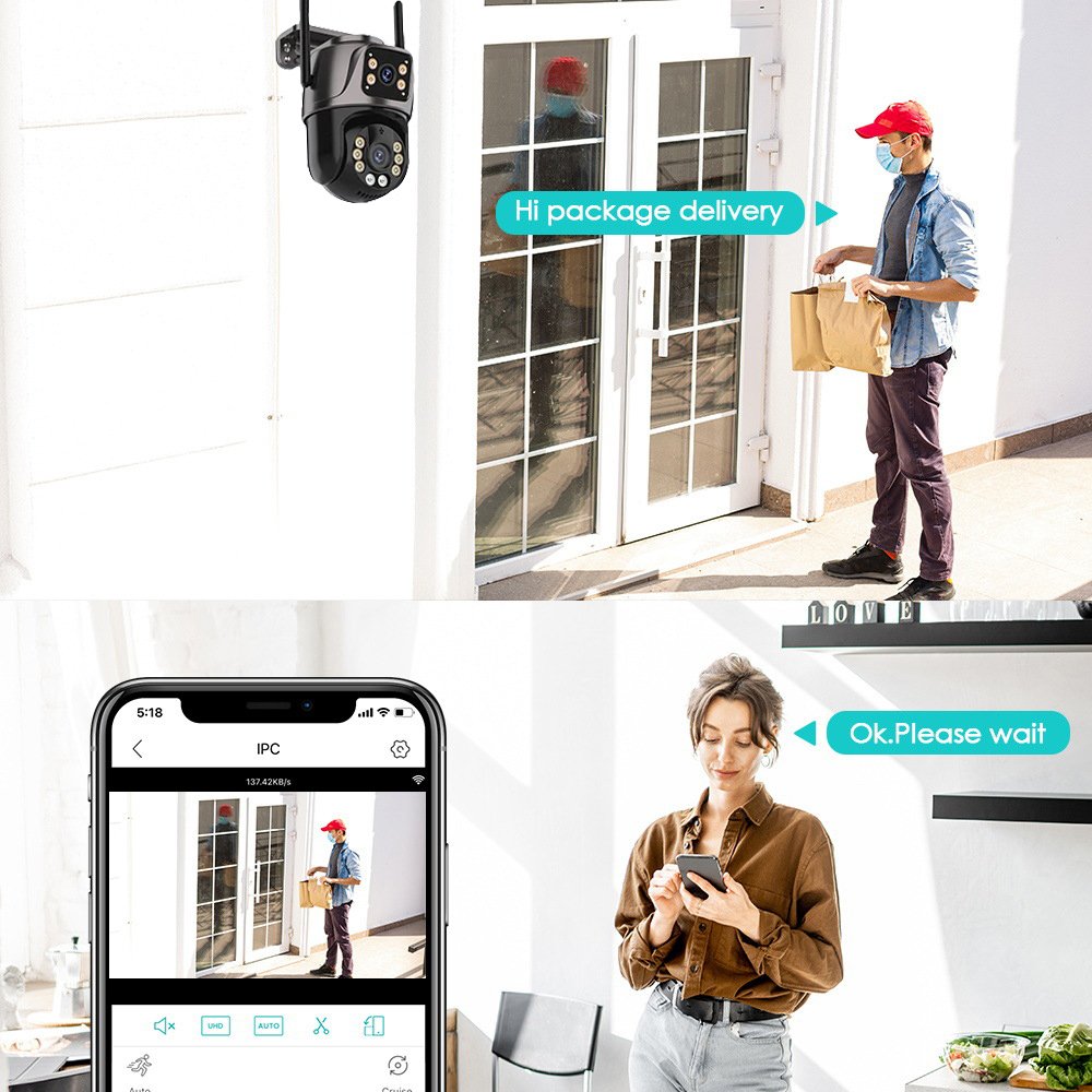 PEGATAH 4K 8MP HD Wifi PTZ Outdoor CCTV Camera 4MP Dual Lens Dual Screen AI Auto Tracking Audio Video P2P Network Camera
