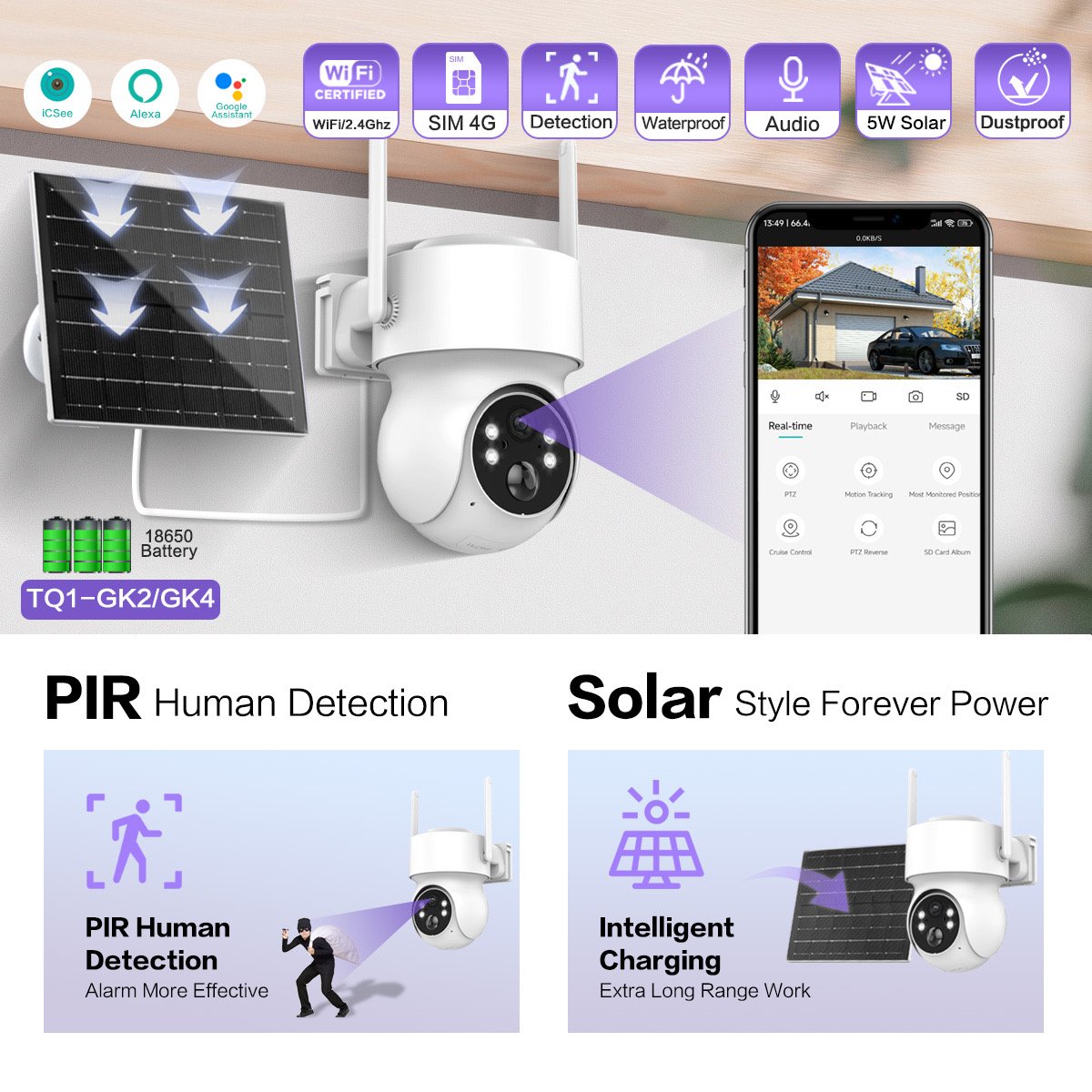 HIKWIFI New Icsee 4MP 1.5 inch Wifi Mini Camera Pir Humanoid Trigger Night Vision Cctv IP Security Solar Powered Camera