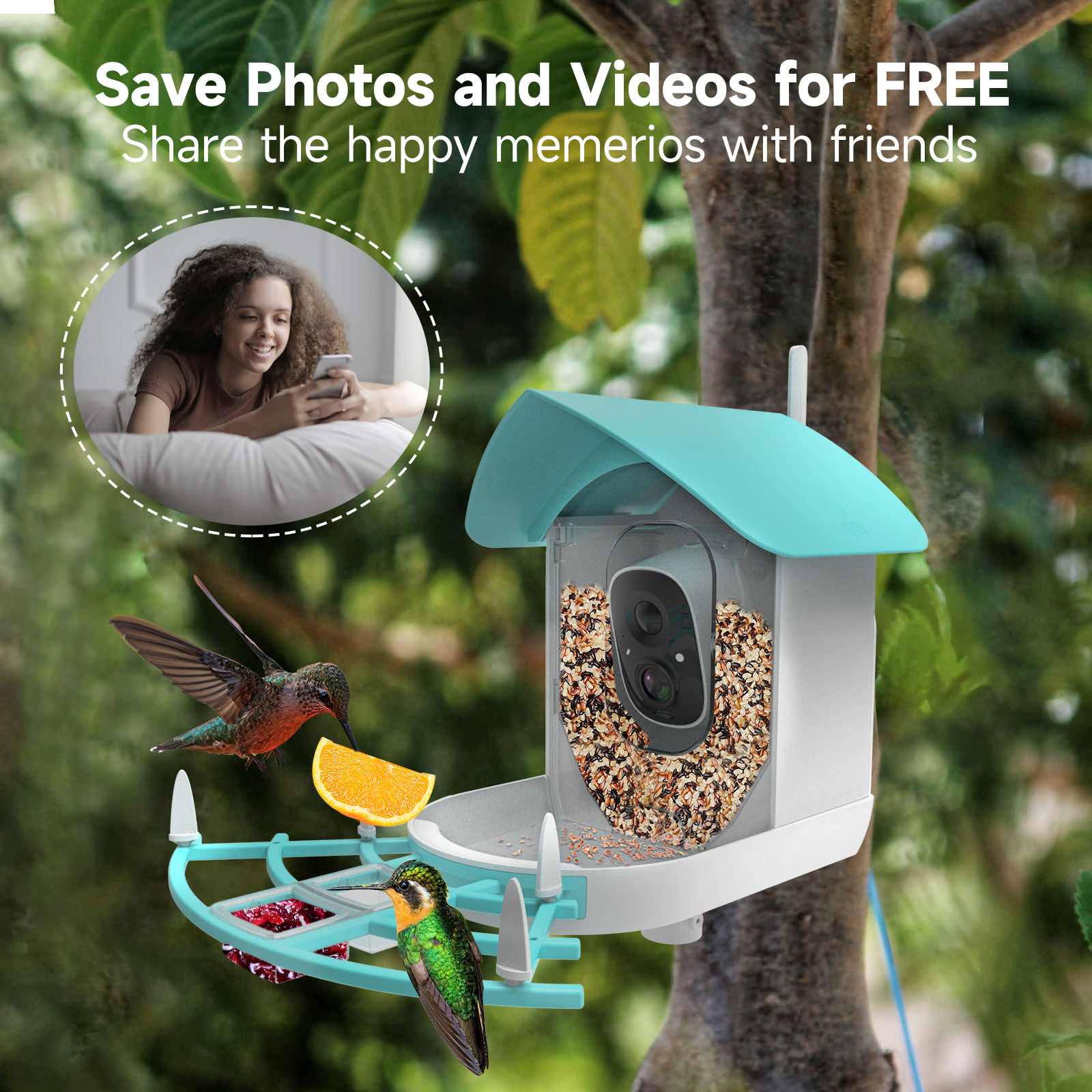 Ringsee 2.4 GHz Wi-Fi Smart Bird Feeder Camera Solar Charging 2.0MP HD Ip65 Weatherproof Network Camera for Outdoor Use
