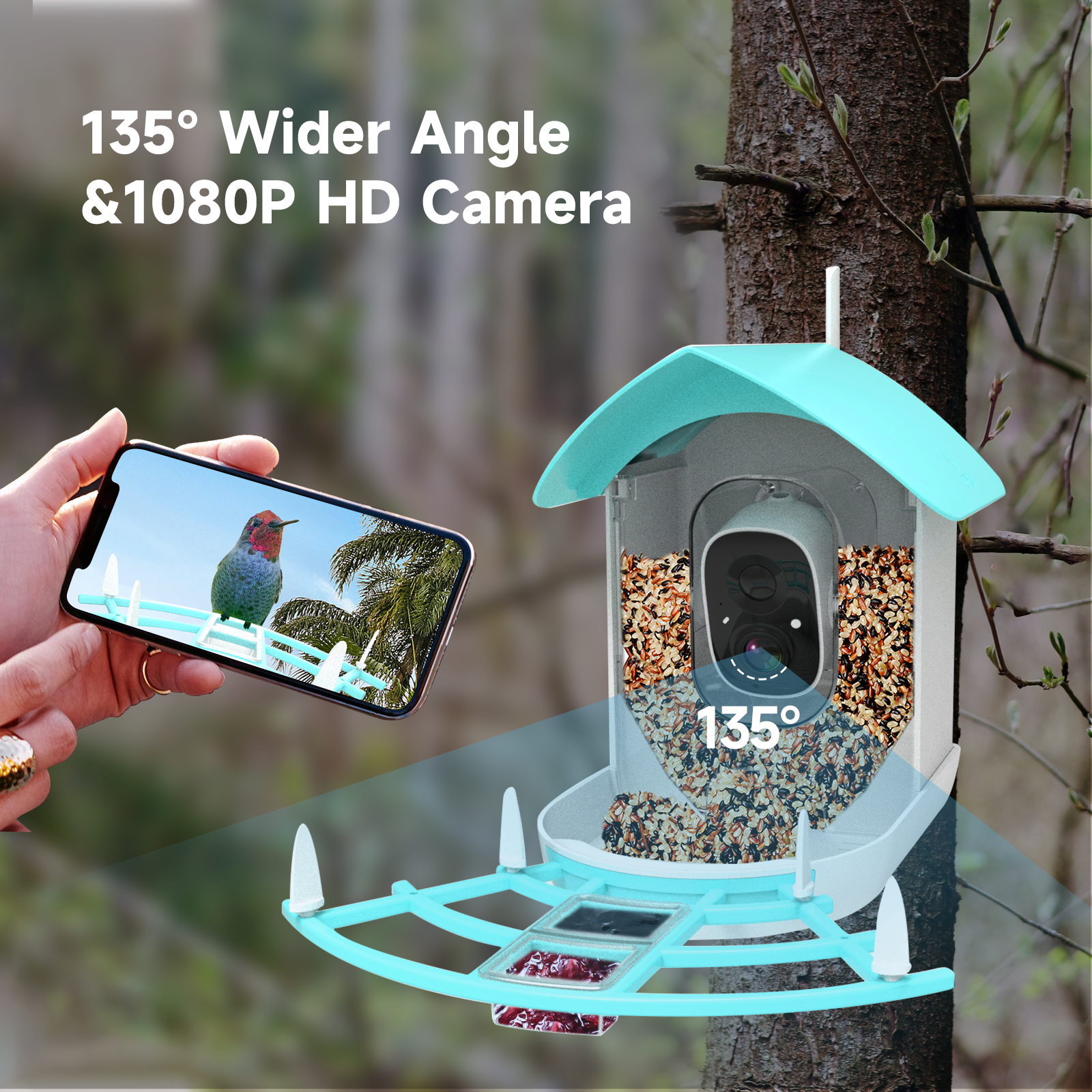 Ringsee 2.4 GHz Wi-Fi Smart Bird Feeder Camera Solar Charging 2.0MP HD Ip65 Weatherproof Network Camera for Outdoor Use