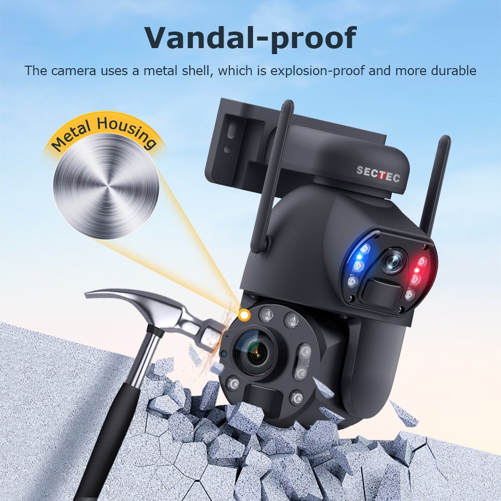 SECTEC 3K 6MP HD Metal Dual Lens CCTV Network Outdoor Security Cameras Big 36X Zoom Lens Dual View Solar Battery PTZ Camera