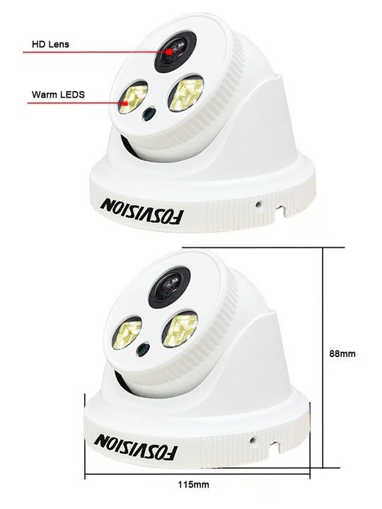 Fosvision Ahd 1080P Camera Full Color Night Vision Security Surveillance 2mp Dome fisheye Cctv Camera