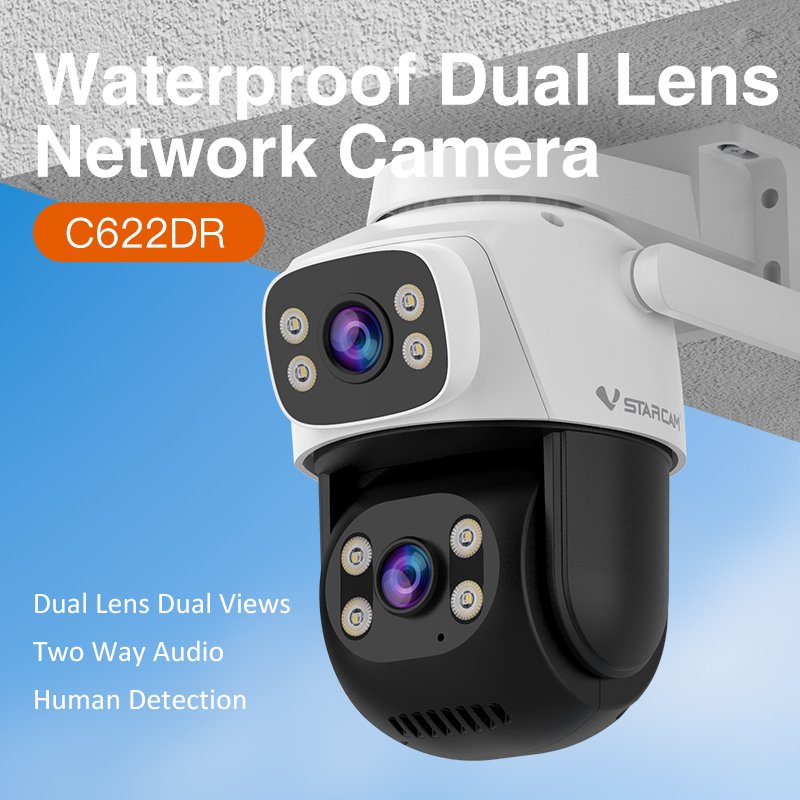 Vstarcam wifi camera outdoor dual lens HD C622DR security cameras for home night vision motion detection network dome camera
