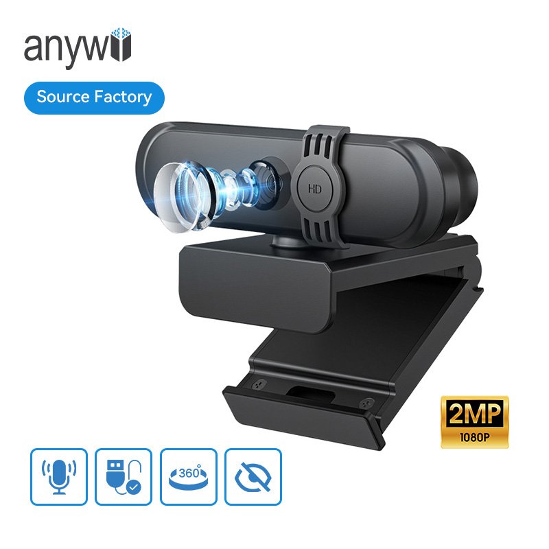 Anywii OEM hd 1920*1080P Usb Web Camera Fixed focus CMOS 30fps 2 Mega Video Camera for Online Teaching Analog microphone Webcam