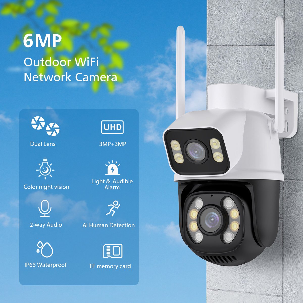 Dual Lens 8MP iCSee Smart out door security camera Wireless 5X Zoom HD Wifi Network Cctv Cameras for home