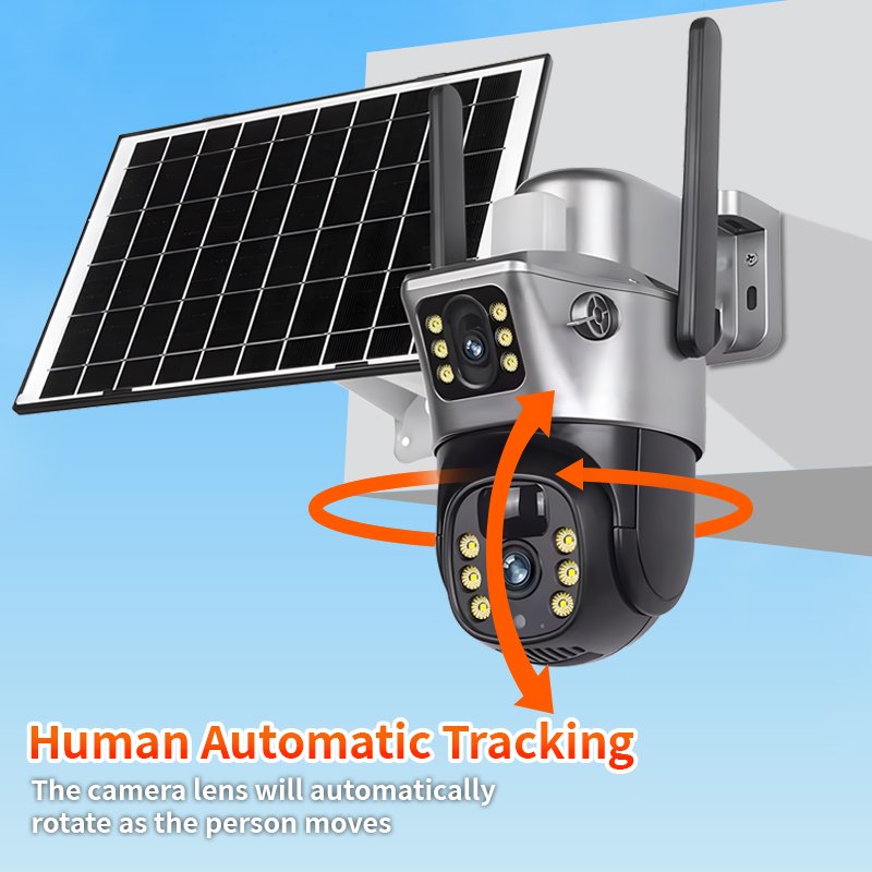 V380 Outdoor Solar Camera 4G Sim Card 4MP Dual Lens WiFi IP Camera Waterproof Solar Panel PTZ Two-Way Audio Cloud Memory Card