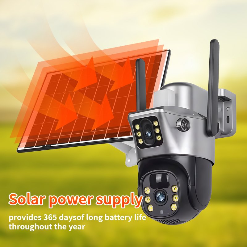 V380 Outdoor Solar Camera 4G Sim Card 4MP Dual Lens WiFi IP Camera Waterproof Solar Panel PTZ Two-Way Audio Cloud Memory Card