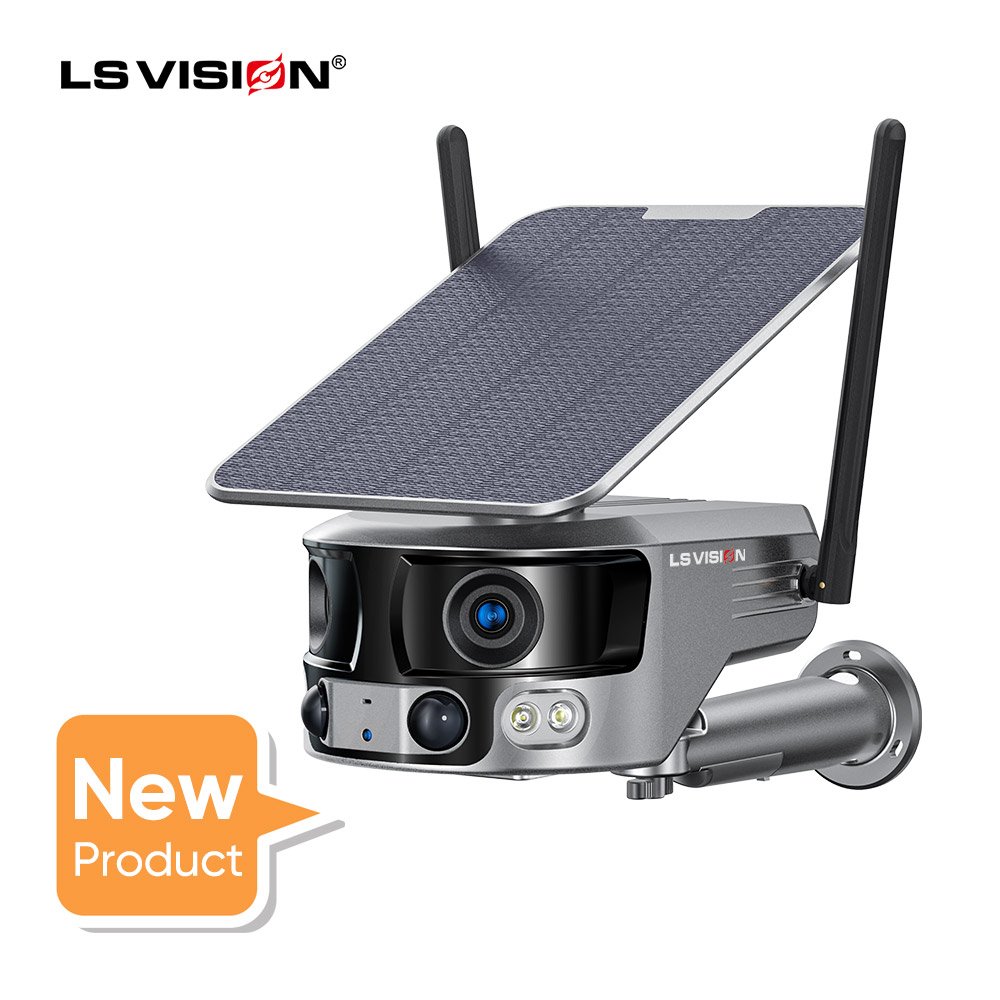 LS VISION HD 4K 8mp 180 Degree Wifi 4G Colorful Night Vision Panoramic Solar Powered Battery Solar Camera 4g