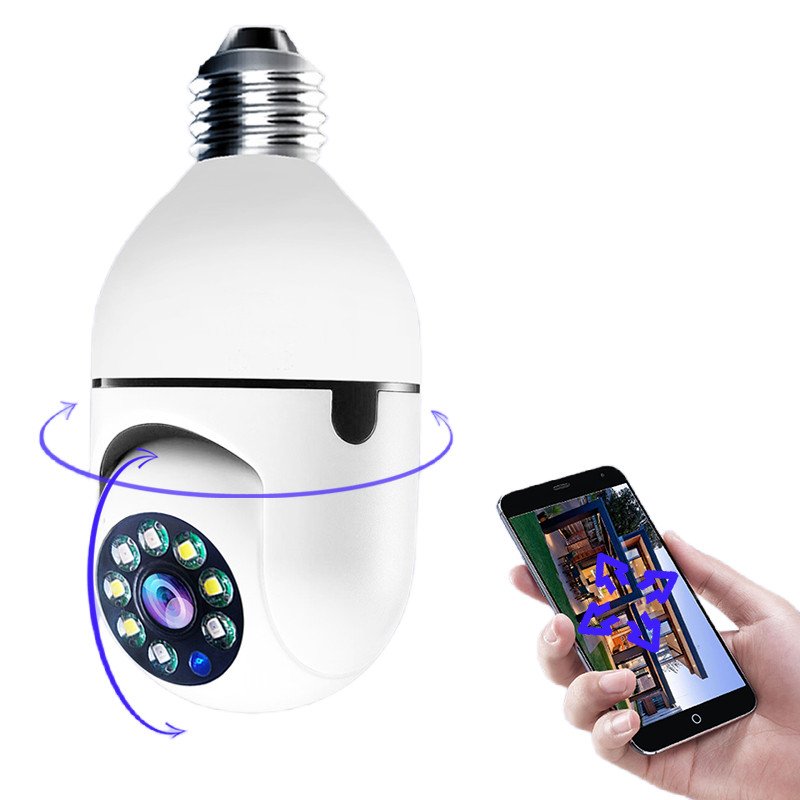 Bulb Camera Full Color Night Vision CCTV V380 Pro Auto Tracking Security TV Camera PTZ WiFi with E27 Outlet