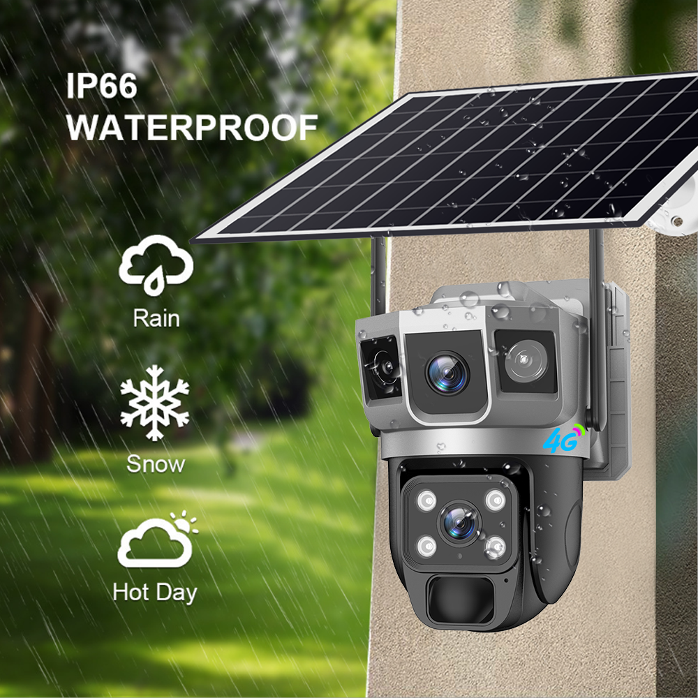 V380 Dual Lens 4K Outdoor Solar Panel Network Wifi Solar CCTV Camera WIFI 4MP+4MP Night Vision Ptz IP Solar Camera