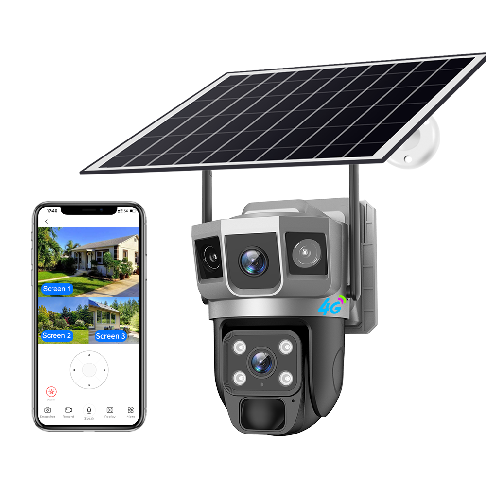 V380 Dual Lens 4K Outdoor Solar Panel Network Wifi Solar CCTV Camera WIFI 4MP+4MP Night Vision Ptz IP Solar Camera