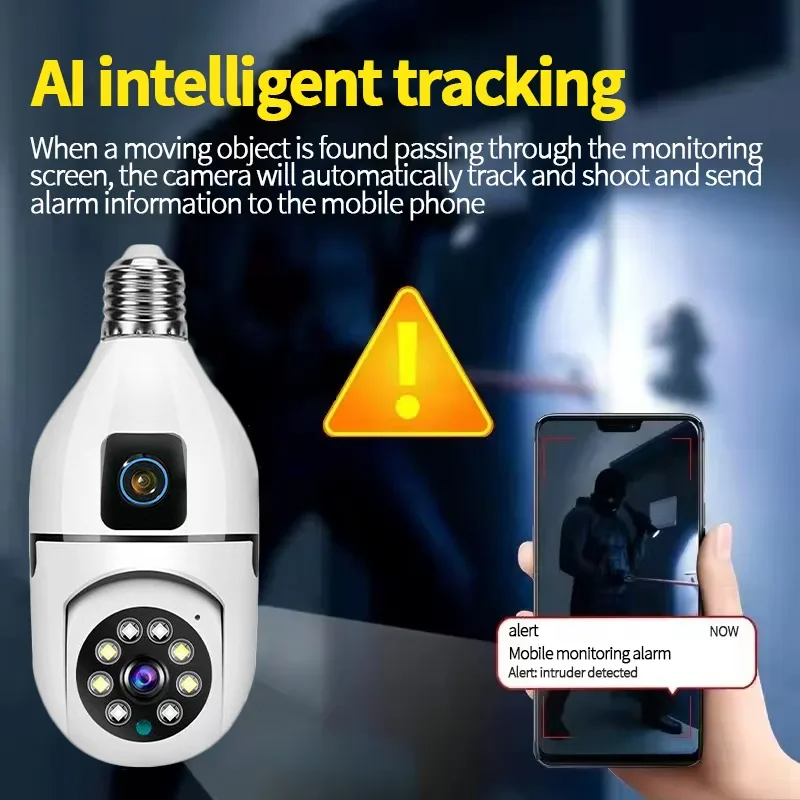 V380 Indoor 4MP Wif Light Bulb Camera 360 Wireless Security IP Camera Motion Detection Dual Lens E27 Bulb Surveillance Camera