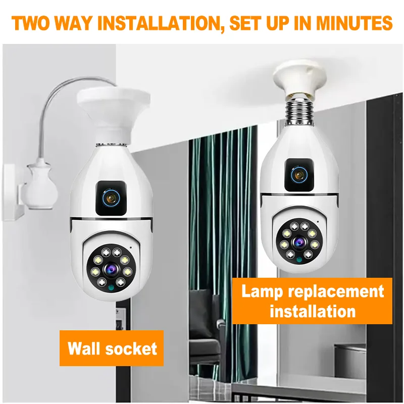V380 Indoor 4MP Wif Light Bulb Camera 360 Wireless Security IP Camera Motion Detection Dual Lens E27 Bulb Surveillance Camera