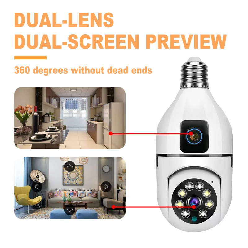 V380 Indoor 4MP Wif Light Bulb Camera 360 Wireless Security IP Camera Motion Detection Dual Lens E27 Bulb Surveillance Camera