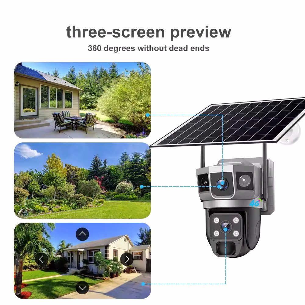 V380 Two-way talk Dual Lens 3 Screens 4G Solar Powered Outdoor Camera PTZ IP Security Camera Network WIFI Security Sur-veillance