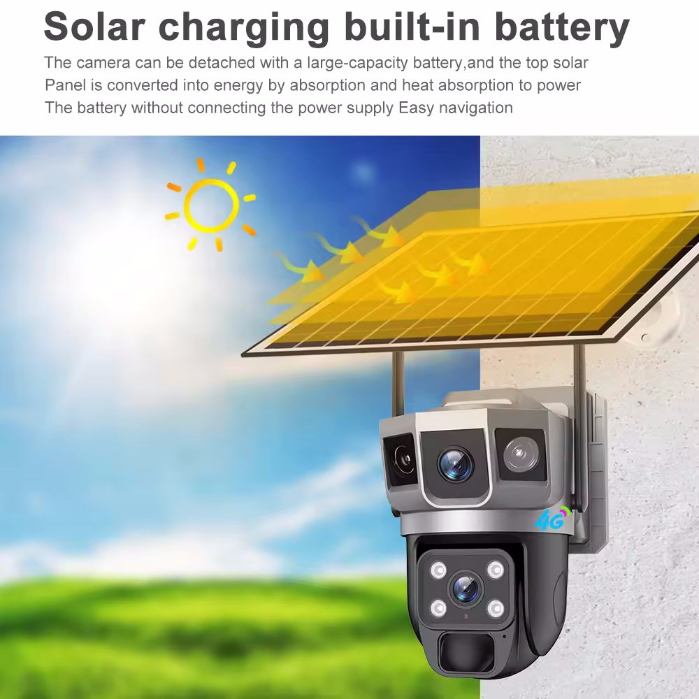 V380 Two-way talk Dual Lens 3 Screens 4G Solar Powered Outdoor Camera PTZ IP Security Camera Network WIFI Security Sur-veillance