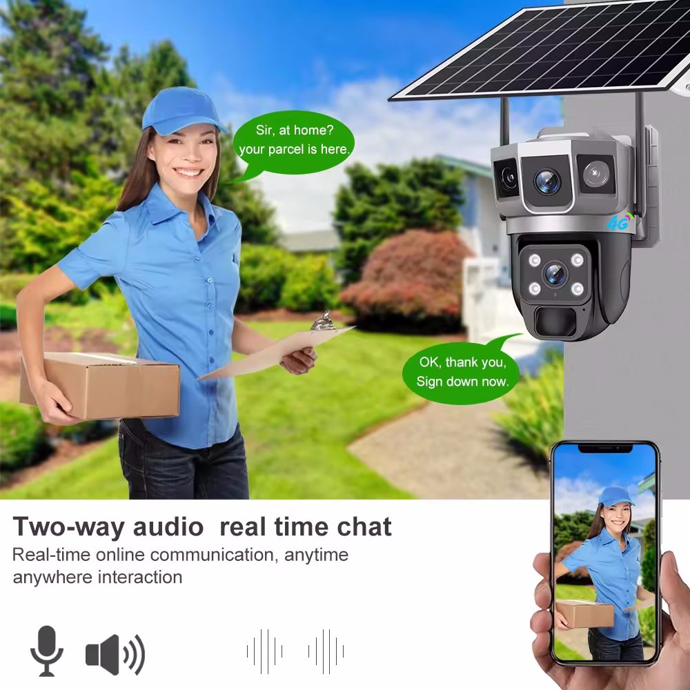 V380 Two-way talk Dual Lens 3 Screens 4G Solar Powered Outdoor Camera PTZ IP Security Camera Network WIFI Security Sur-veillance