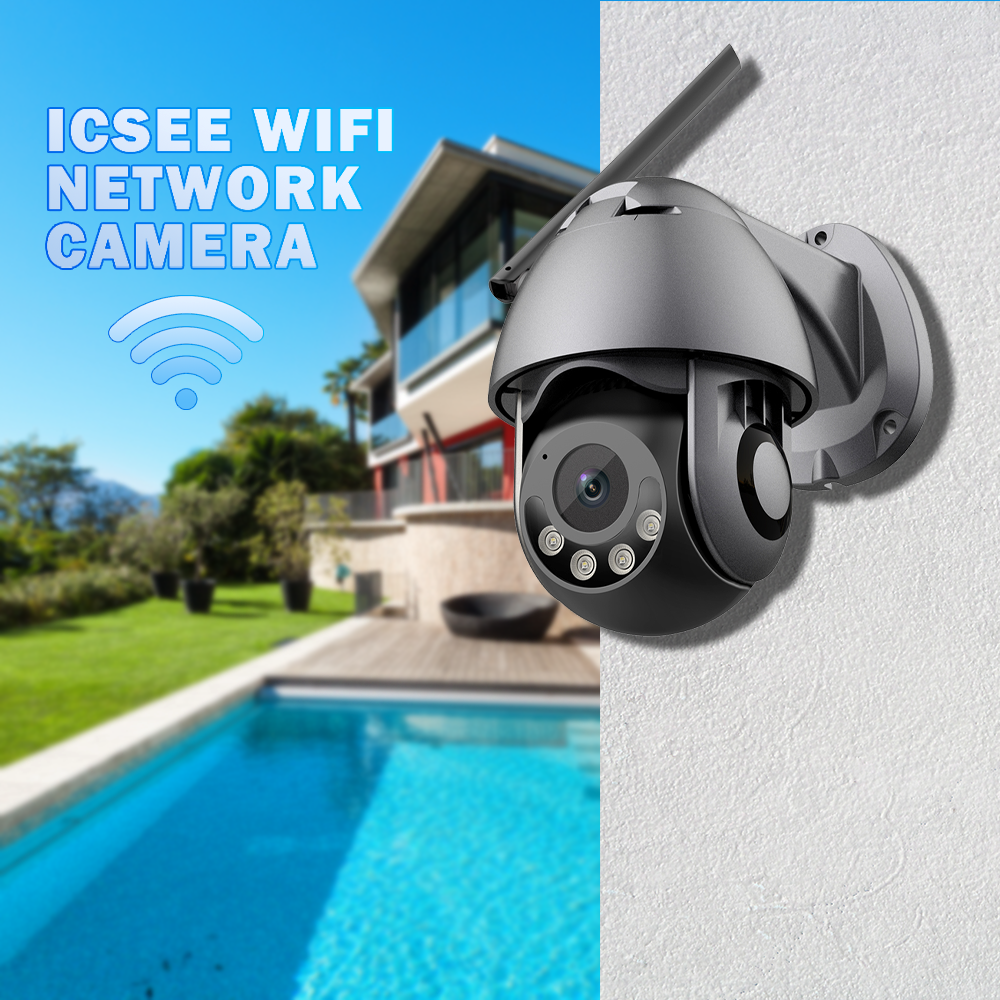 ICSEE 4MP Wifi CCTV IP Dome Camera Silver Black PTZ Night Vision 50M Indoor Network Security 2.4G Motion Detection Outdoor Cloud