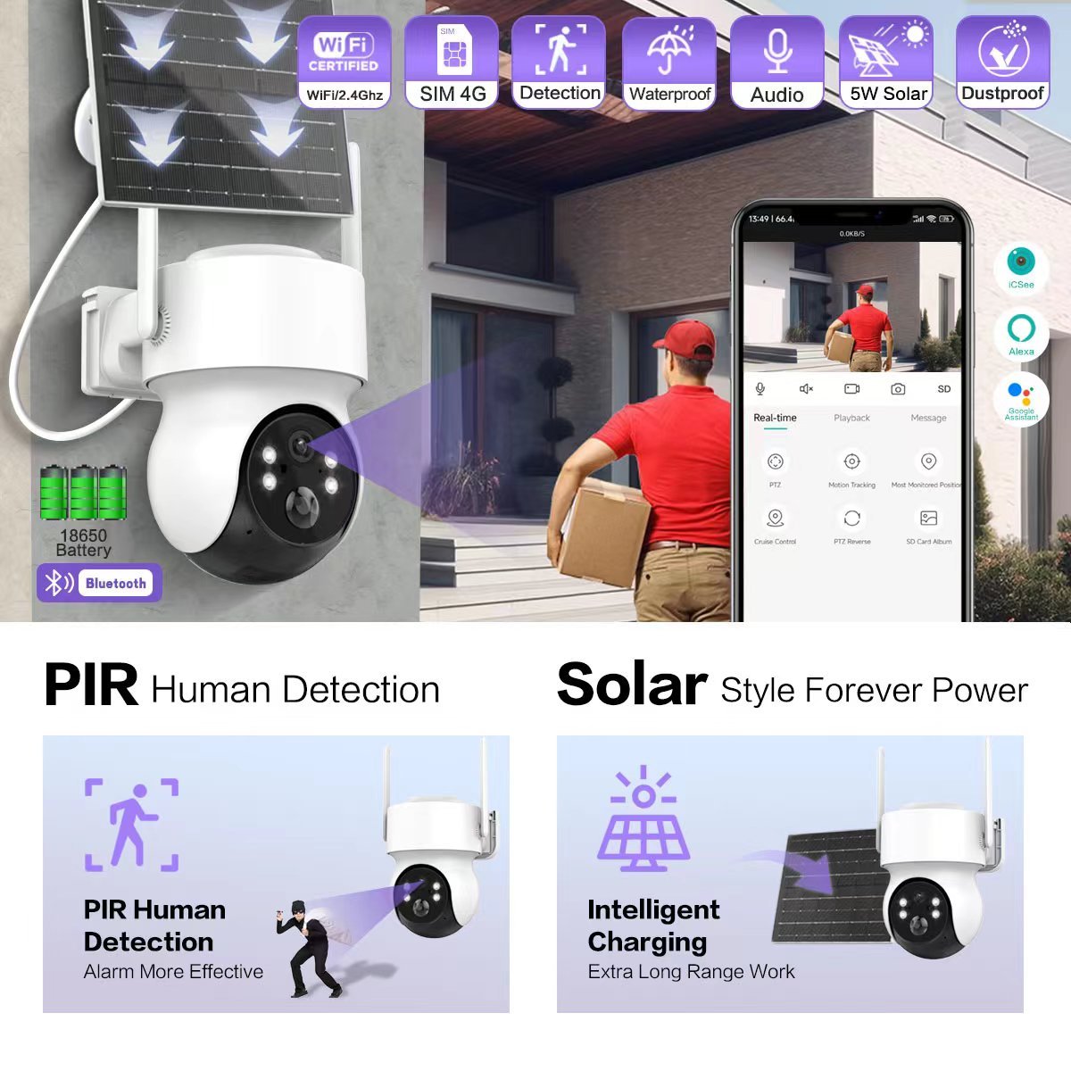HIKWIFI New Icsee 4MP 1.5 inch Wifi Mini Camera Pir Humanoid Trigger Night Vision Cctv IP Security Solar Powered Camera