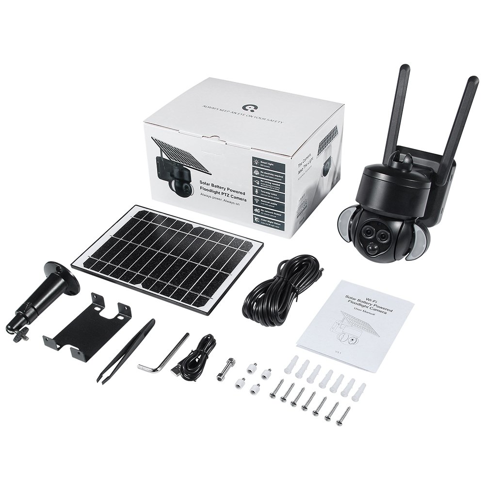8MP 12x Zoom 4g Gsm Sim Card Outdoor Floodlight PTZ WIFI Security Network CCTV Solar Panel UBOX Camera