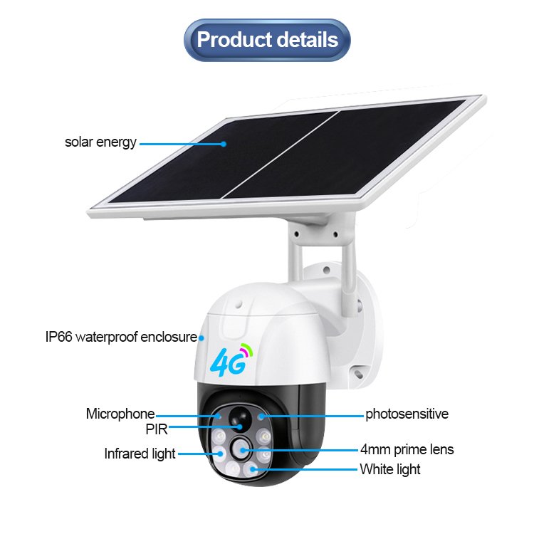Wireless Camera System Security WIFI CCTV Solar Camera Solar PTZ V380 Outdoor 3MP 2MP 4G with SIM Card IP 4G Network Comera 8W