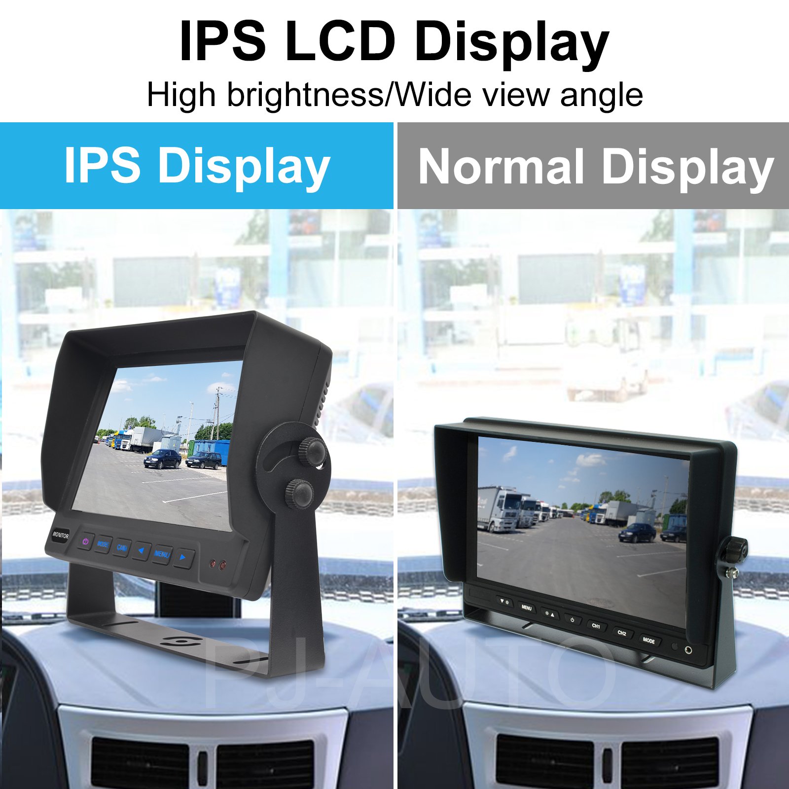 PJAUTO 7 Inch HD High Brightness Quad Split Vview Heavy Duty Industrial Tractor Bus Truck Monitor