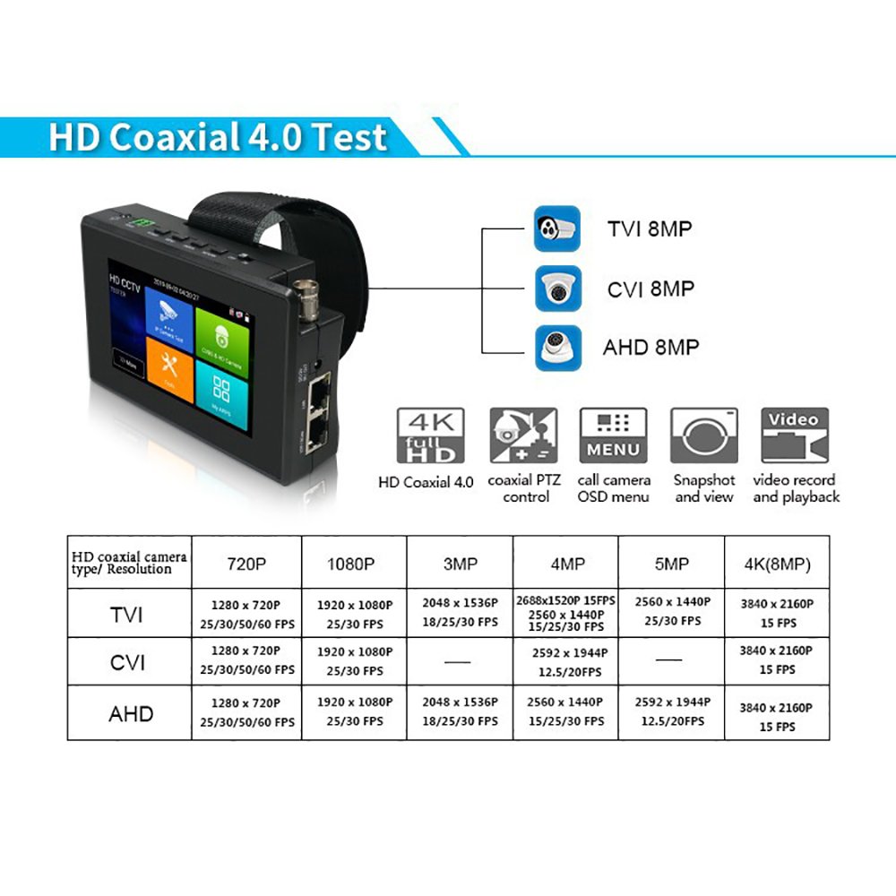 5 In 1 Cctv Tester Ipc1800Adh Plus Support 1080P 3Mp 4Mp 5 Megapixel Ahd Tvi Cvi & Cvbs Analog Camera