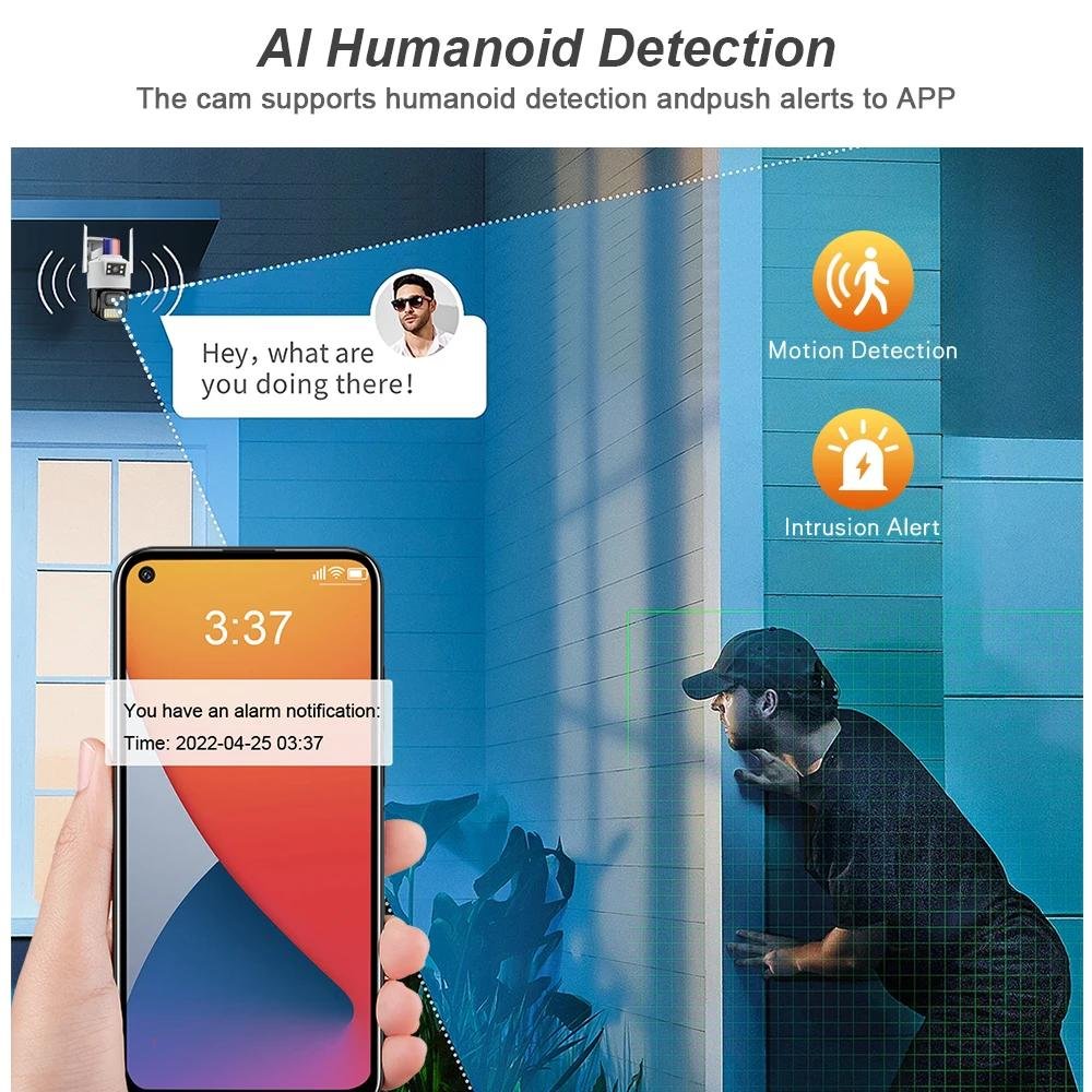 V380 PRO 4MP Dual Lens Camera Human Motion Detection Alarm Outdoor Wifi Ptz Cctv IP Network Sim Card 4G Security Camera