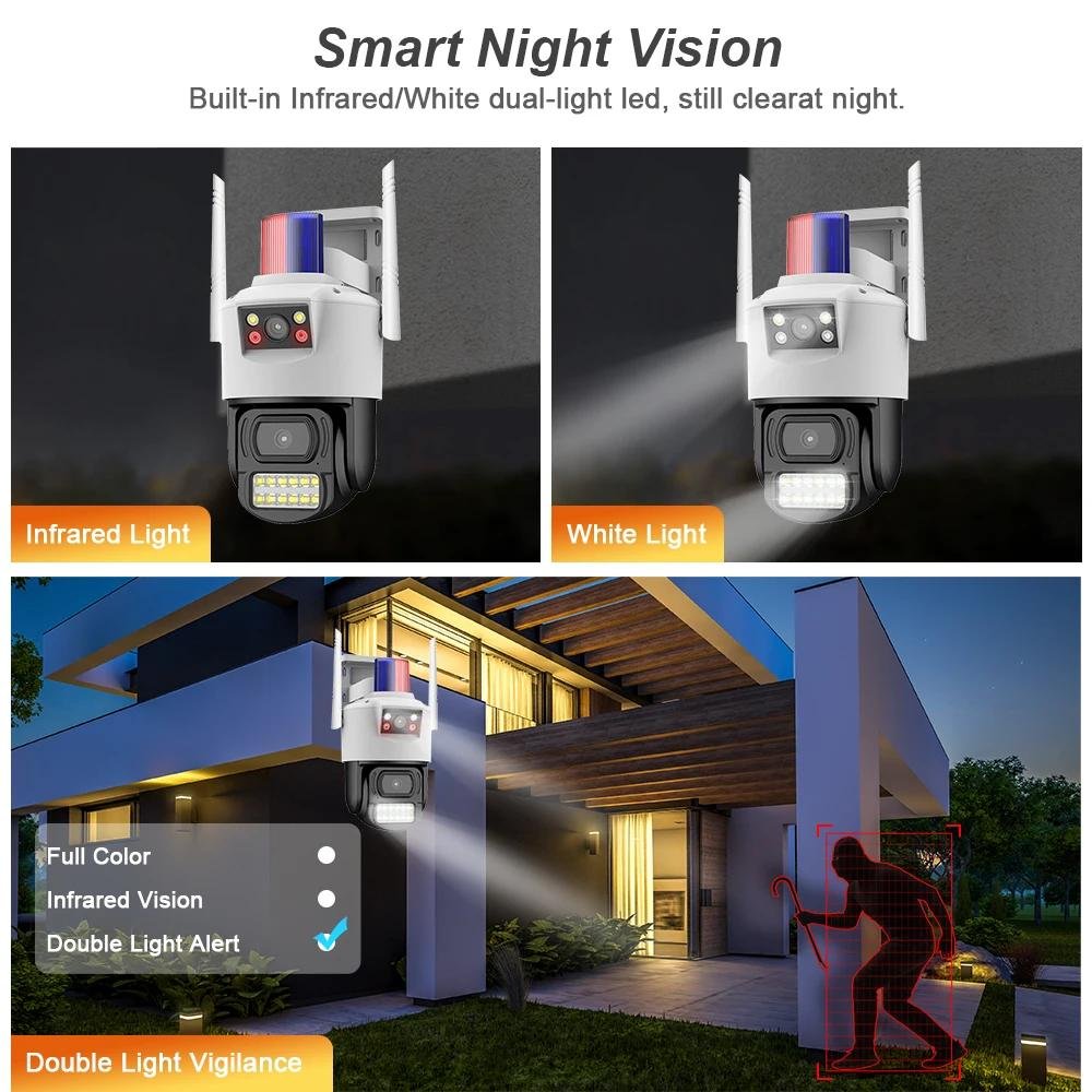 V380 PRO 4MP Dual Lens Camera Human Motion Detection Alarm Outdoor Wifi Ptz Cctv IP Network Sim Card 4G Security Camera