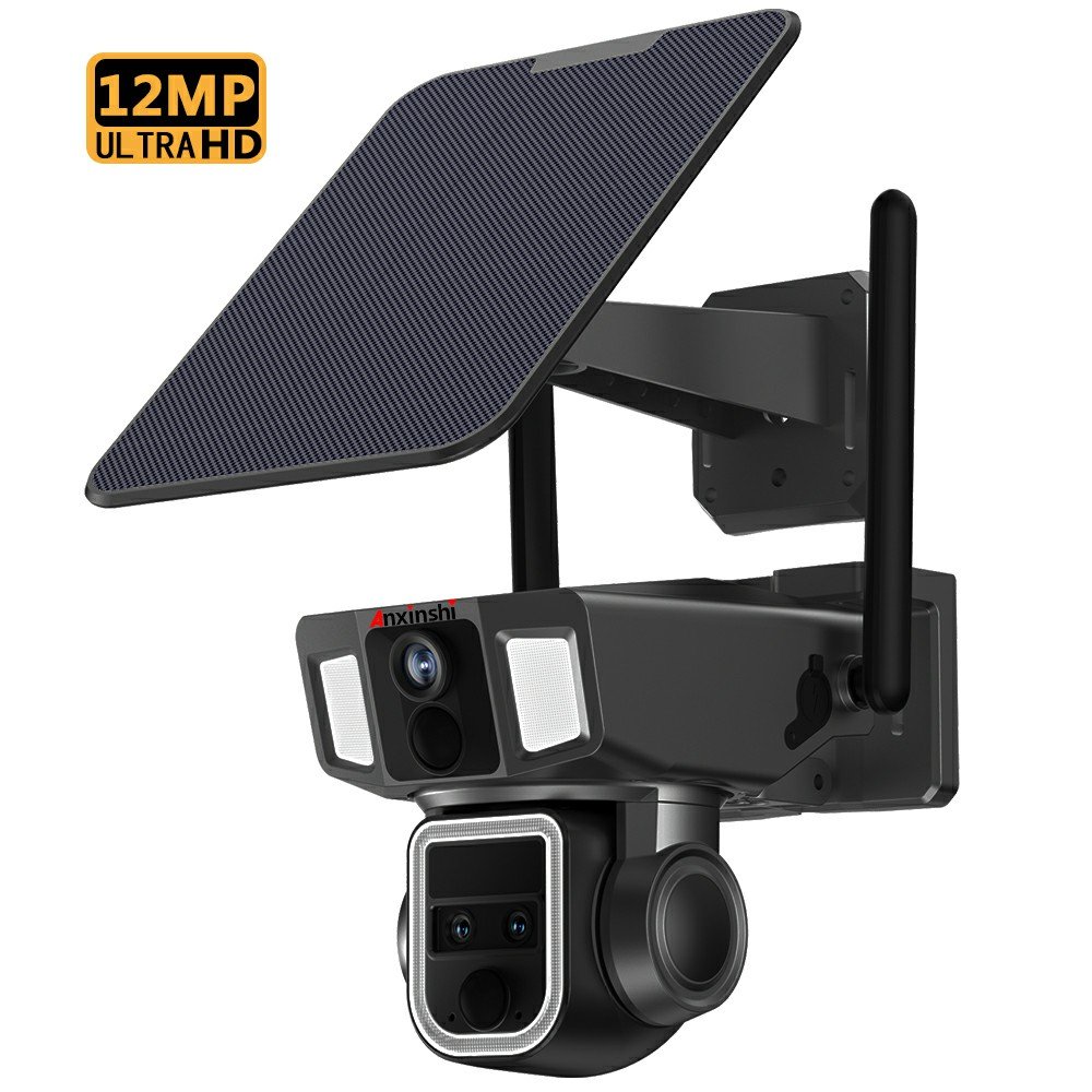4G PTZ Wireless Solar Battery Network Camera 3 Lens 12MP High Resolution 10X Optical