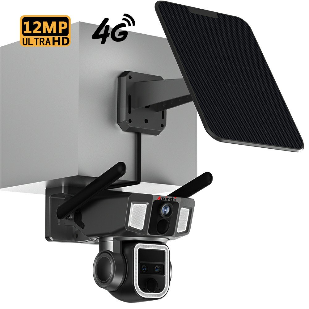 4G PTZ Wireless Solar Battery Network Camera 3 Lens 12MP High Resolution 10X Optical