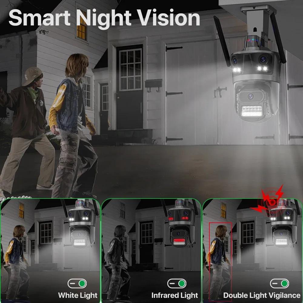 iCsee Cctv Camera 8MP 4K Three Lens Three Screens PTZ Camera Waterproof Full Color Night Vision IP Surveillance Camera