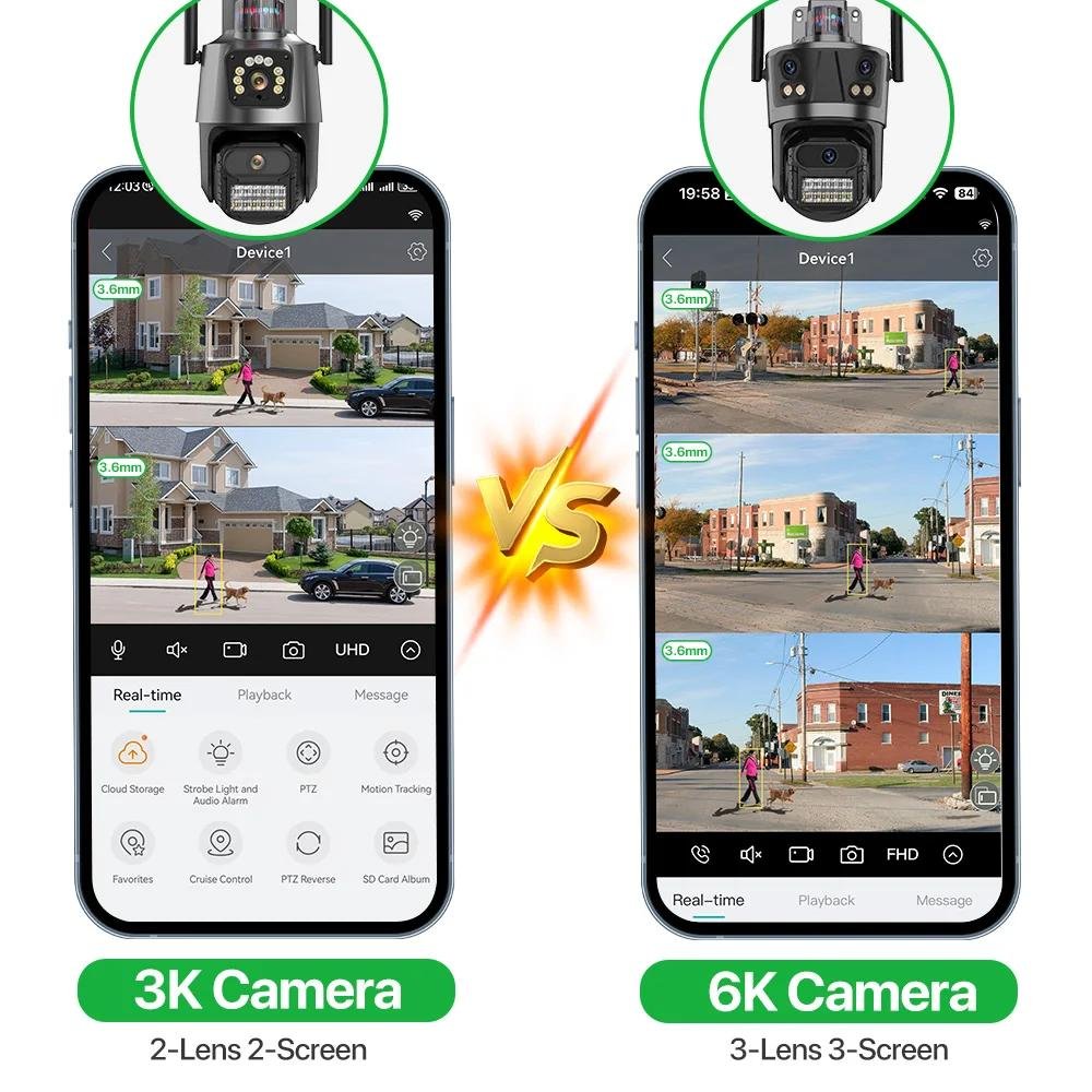iCsee Cctv Camera 8MP 4K Three Lens Three Screens PTZ Camera Waterproof Full Color Night Vision IP Surveillance Camera