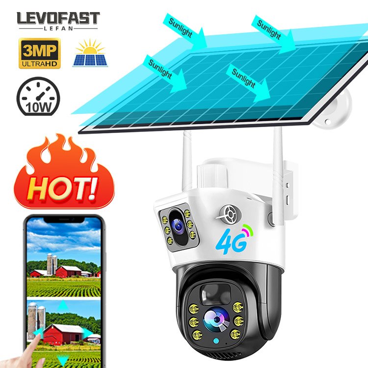 Outdoo Zoom Wireless CCTV Security Camera with Night Vision Audio Ptz Dual Lens Three Screen Monitoring 4G SIM Card Network