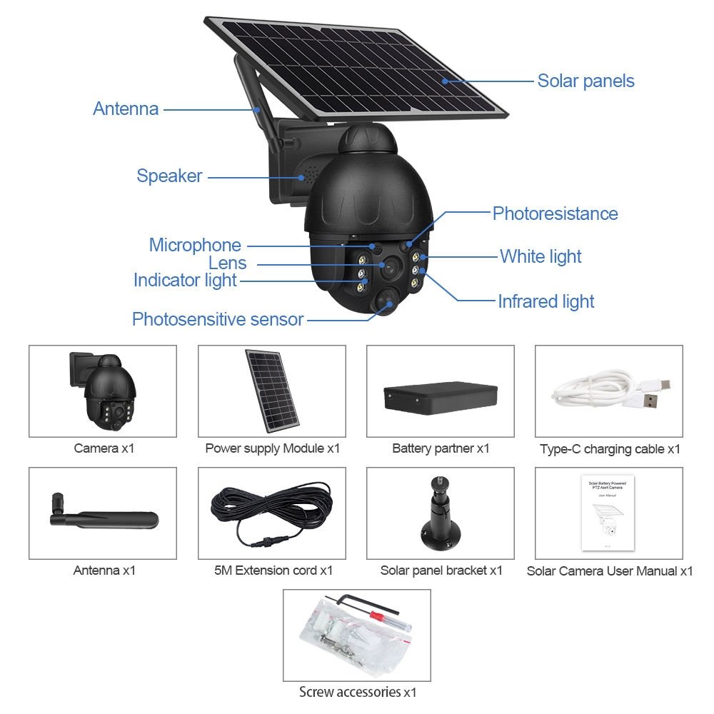 Custom Your Own Logo 4MP 4G HD IP PIR Human Detection PTZ Security System Waterproof Outdoor 4G SIM Card Solar CCTV Camera