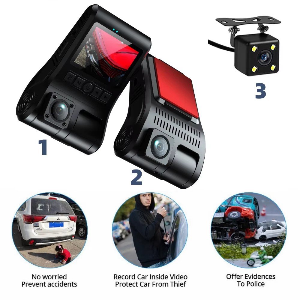 OEM Car DVR Camcorder Black Box Video Recorder Mini Dash Cam For Car 3 Lens Camera Loop Recording 24 Hours Parking Monitoring