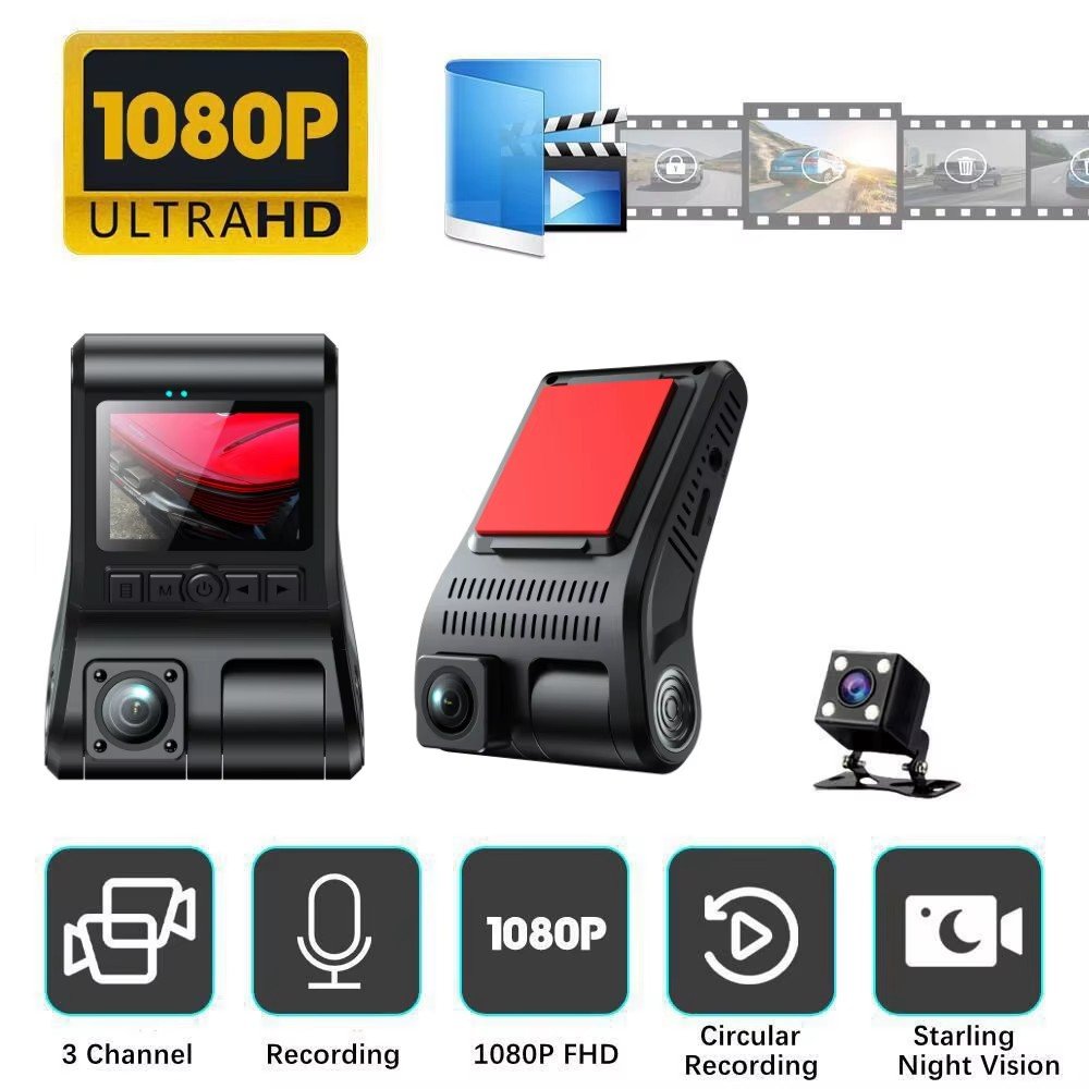 OEM Car DVR Camcorder Black Box Video Recorder Mini Dash Cam For Car 3 Lens Camera Loop Recording 24 Hours Parking Monitoring