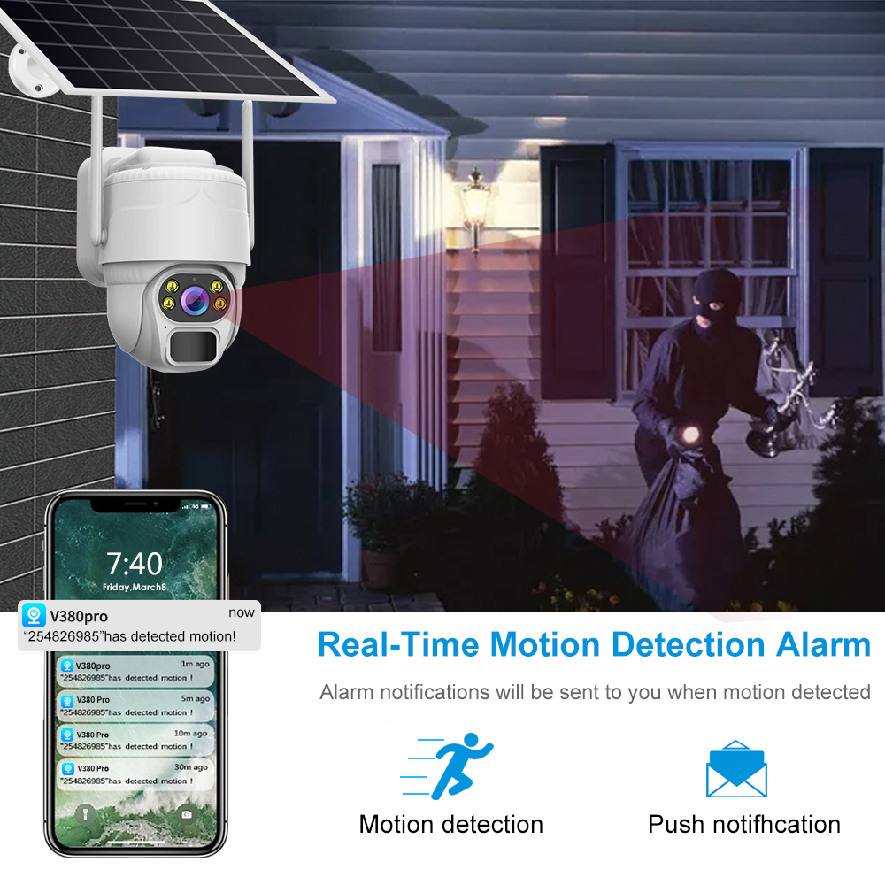Yida V380 5MP Solar-Powered CCTV Security HD outdoor 4G Wireless Camera 360 viewing PTZ Night vision Humanoid detection Camera