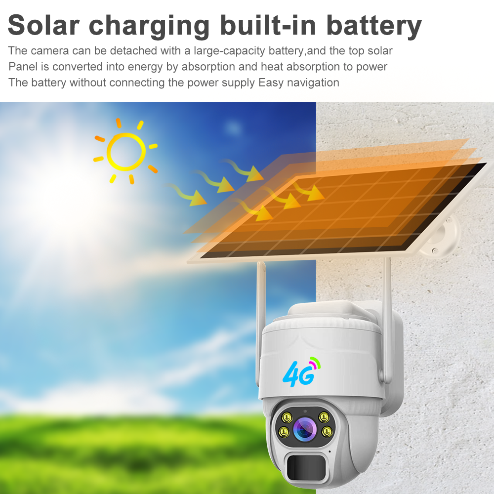 Yida V380 5MP Solar-Powered CCTV Security HD outdoor 4G Wireless Camera 360 viewing PTZ Night vision Humanoid detection Camera