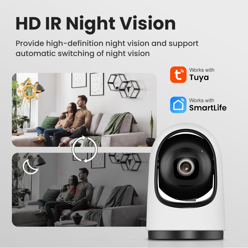 AVATTO WiFi 2MP IP Camera Tuya Smart Indoor Night VIsion Two Way Audio Smart Network Camera