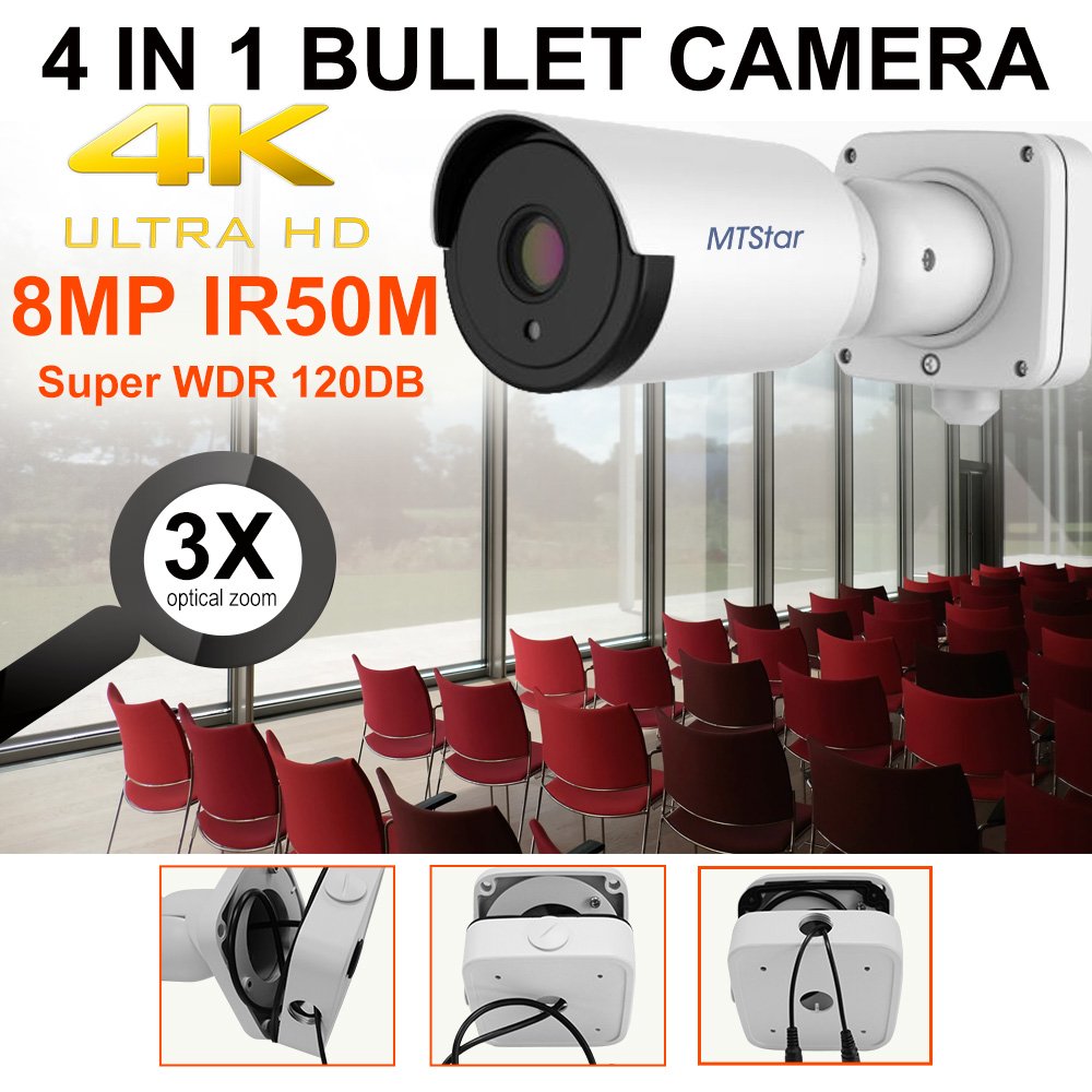 Super HD 4k Super WDR 120DB Starlight sony IMX334 sensor motorized Zoom 8MP AHD/SDI Security Camera with junction box