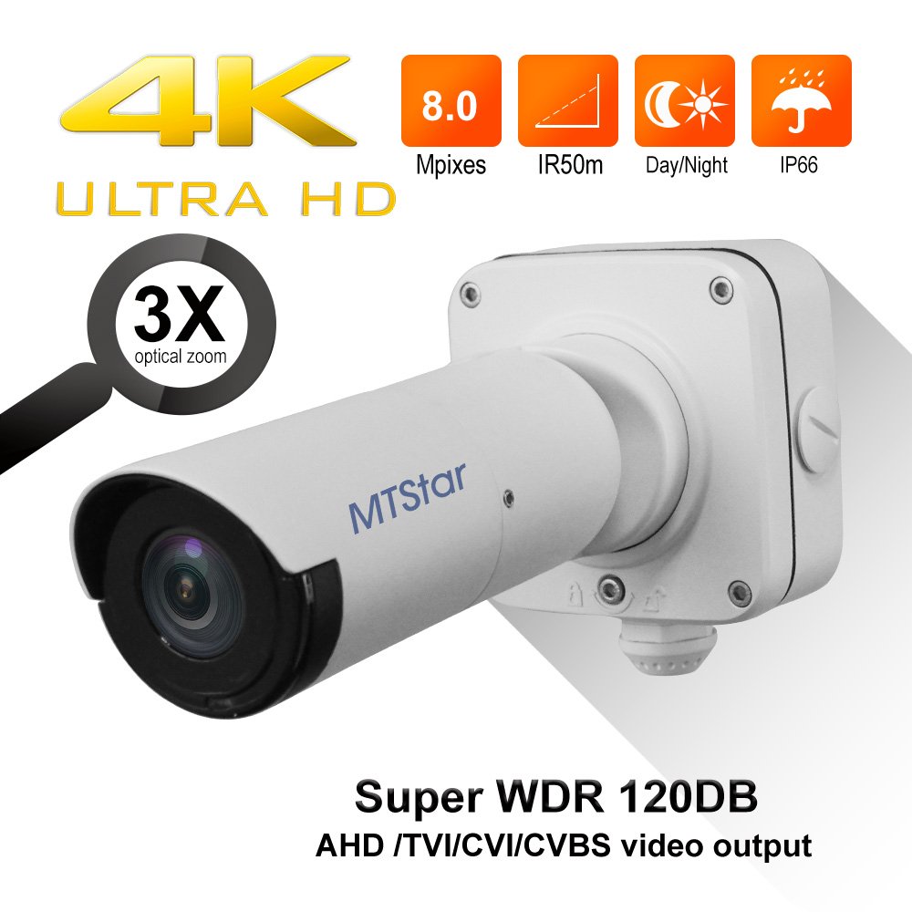 Super HD 4k Super WDR 120DB Starlight sony IMX334 sensor motorized Zoom 8MP AHD/SDI Security Camera with junction box