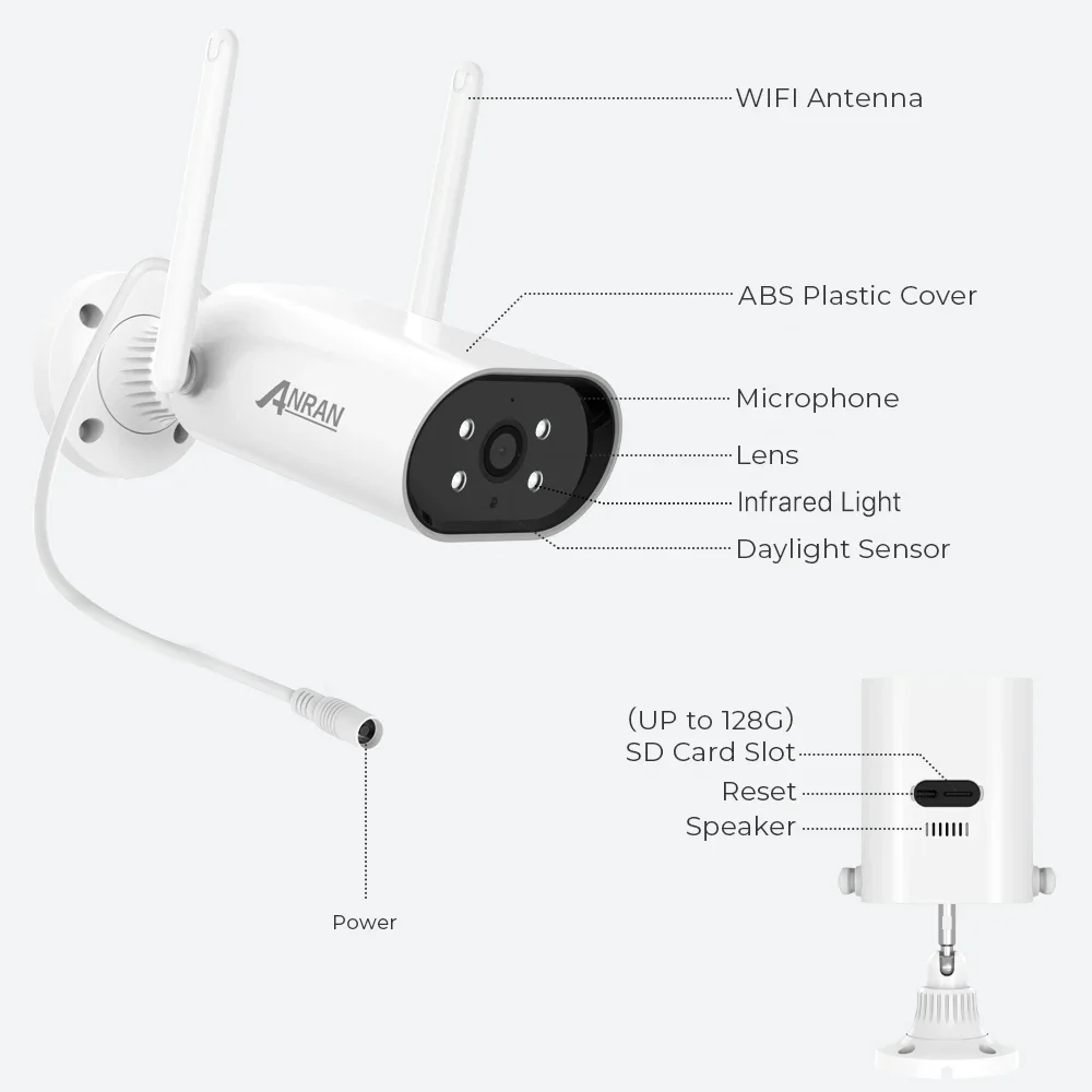 Anran Outdoor 3MP 2K Motion Detection 2 Way Audio Bullet Home Security ip Wifi Wireless Network Camera